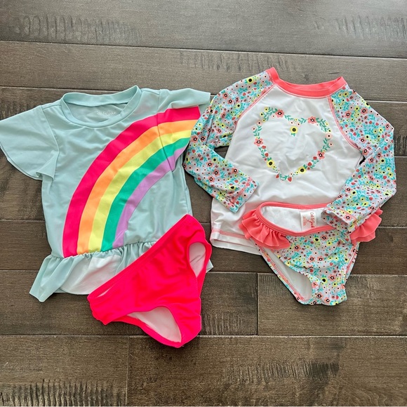 Cat & Jack Other - Cat & Jack 2T Swimsuits 2 Piece Bikini Rash Guard Toddler Girl Lot Bundle